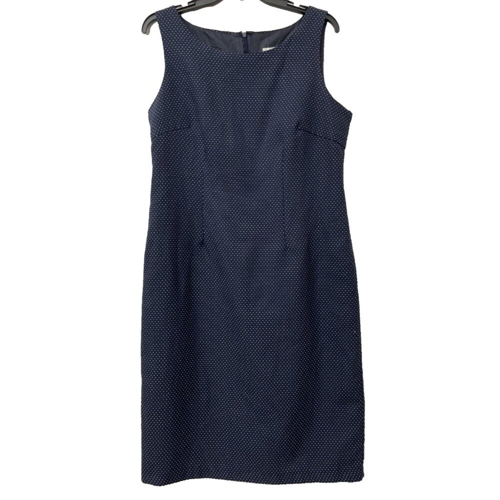 Danillo Navy Blue Shift Dress Size 10 Knee Length Damask Zip Polka Dot